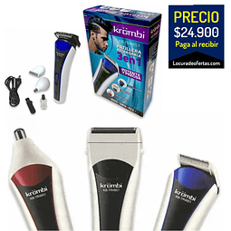 Maquina recargable 3 en 1 krombi maquina de afeitar Barbera, depilador de nariz y maquina de motilar con guia graduable de 1 a 4