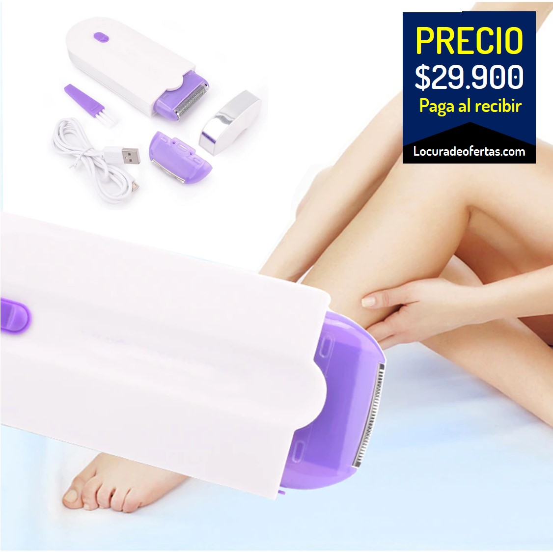 Depiladora recargable por USB para mujer, afeitadora corporal portátil, herramienta rotativa de eliminación de vello facial, piernas, Bikini, rostro.