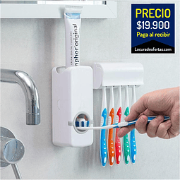 Dispensador de presion por toque de crema dental con portacepillos ideal para organizar y dar estilo a tu baño.