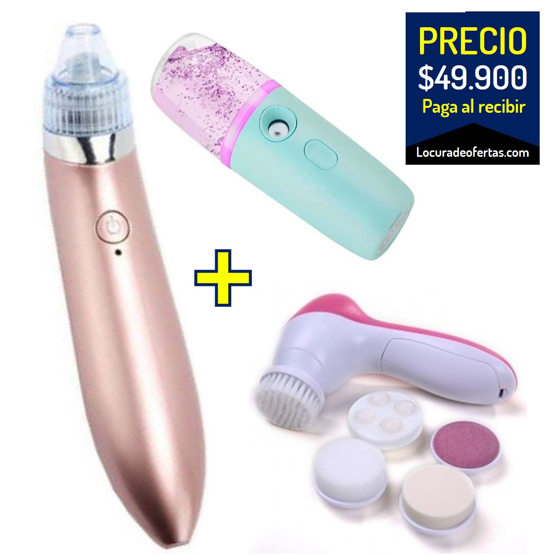 SUPER COMBO Masajeador 5 en 1 mini spa + extractor de espinillas recargable + vaporizador facil mini kit de limpieza facial.