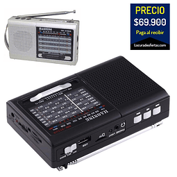 Radio recargable AM y FM multibanda de alta cobertura con puerto USB MICRO SD bluetooth y auxiliar ideal para tu padre o abuelo .