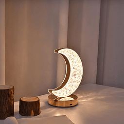 Lámpara de mesa decorativa creativa con forma de luna de cristal lámpara de noche de acrílico alimentada por USB para dormitorio de niños
