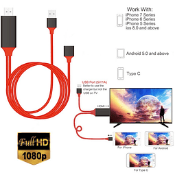 Cable HDMI Teléfono a TV HDTV AV Adaptador Universal para iPhone Android Tipo C