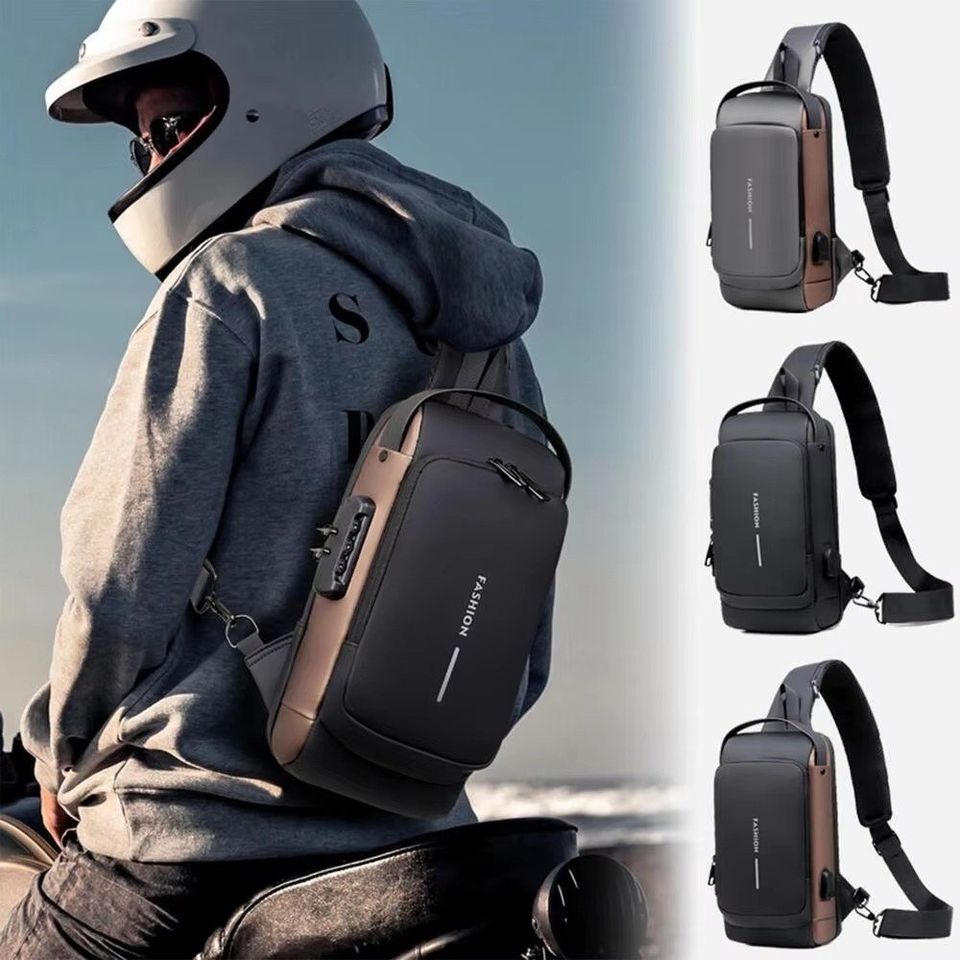 Bolso de pecho antirrobo para hombre, morral cruzado con carga USB