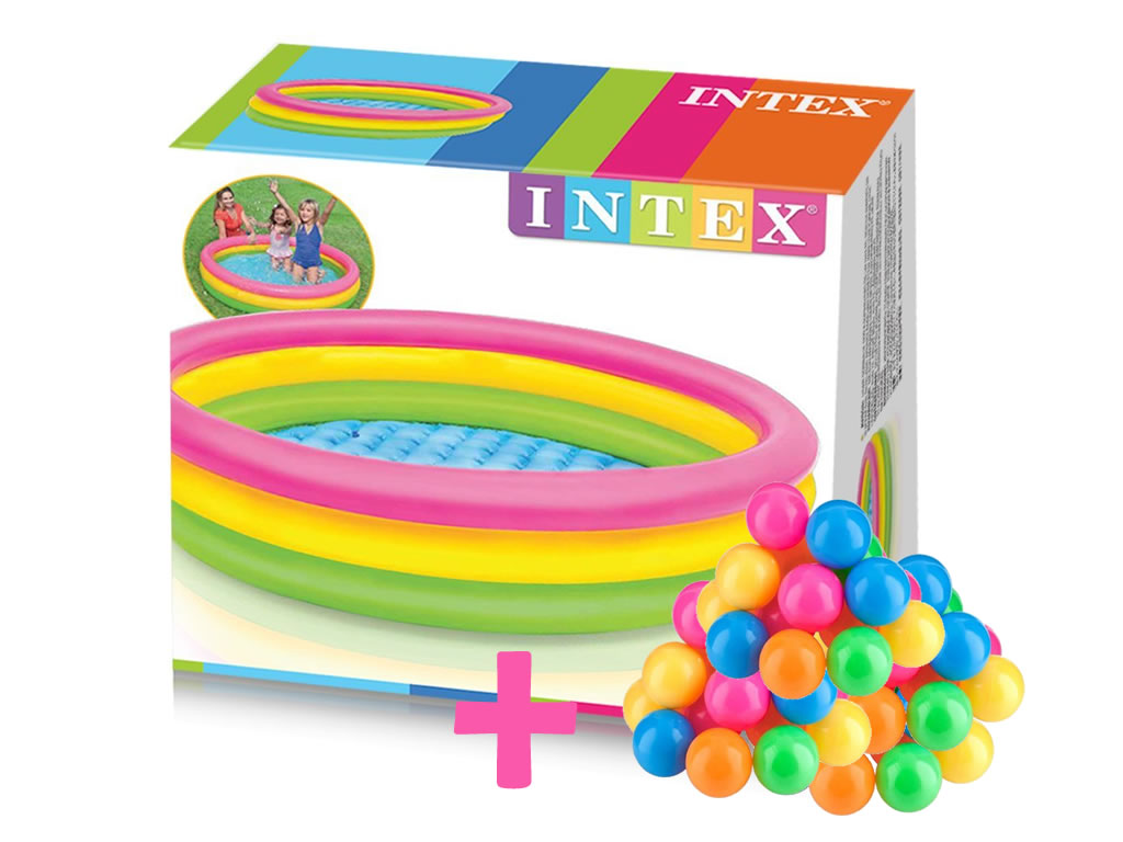 Piscina Inflable Intex Redonda Multicolor 1.14 X 25 Cm + 50  pelotas