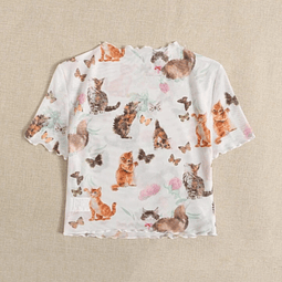 Crop Top Gatos y Mariposas