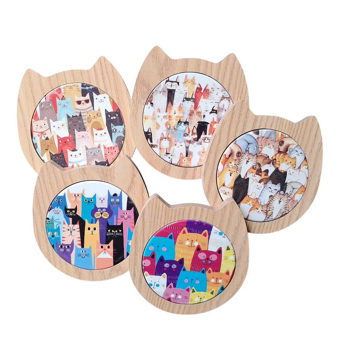 Posavasos Gatos Madera y Cerámica  1