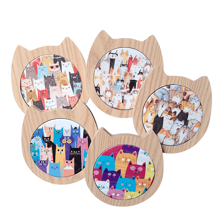 Posavasos Gatos Madera y Cerámica  1