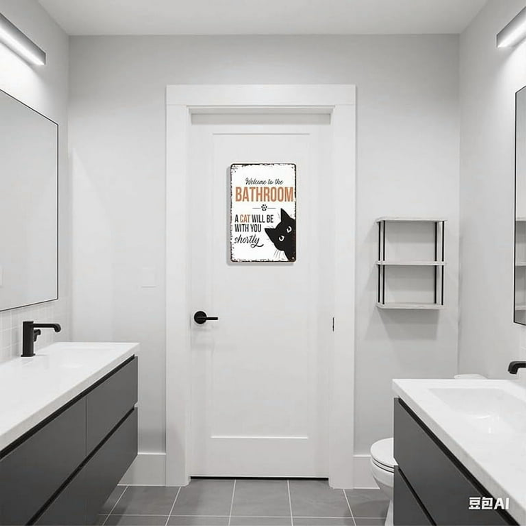 Letrero Metálico para Baño Gato Negro 3