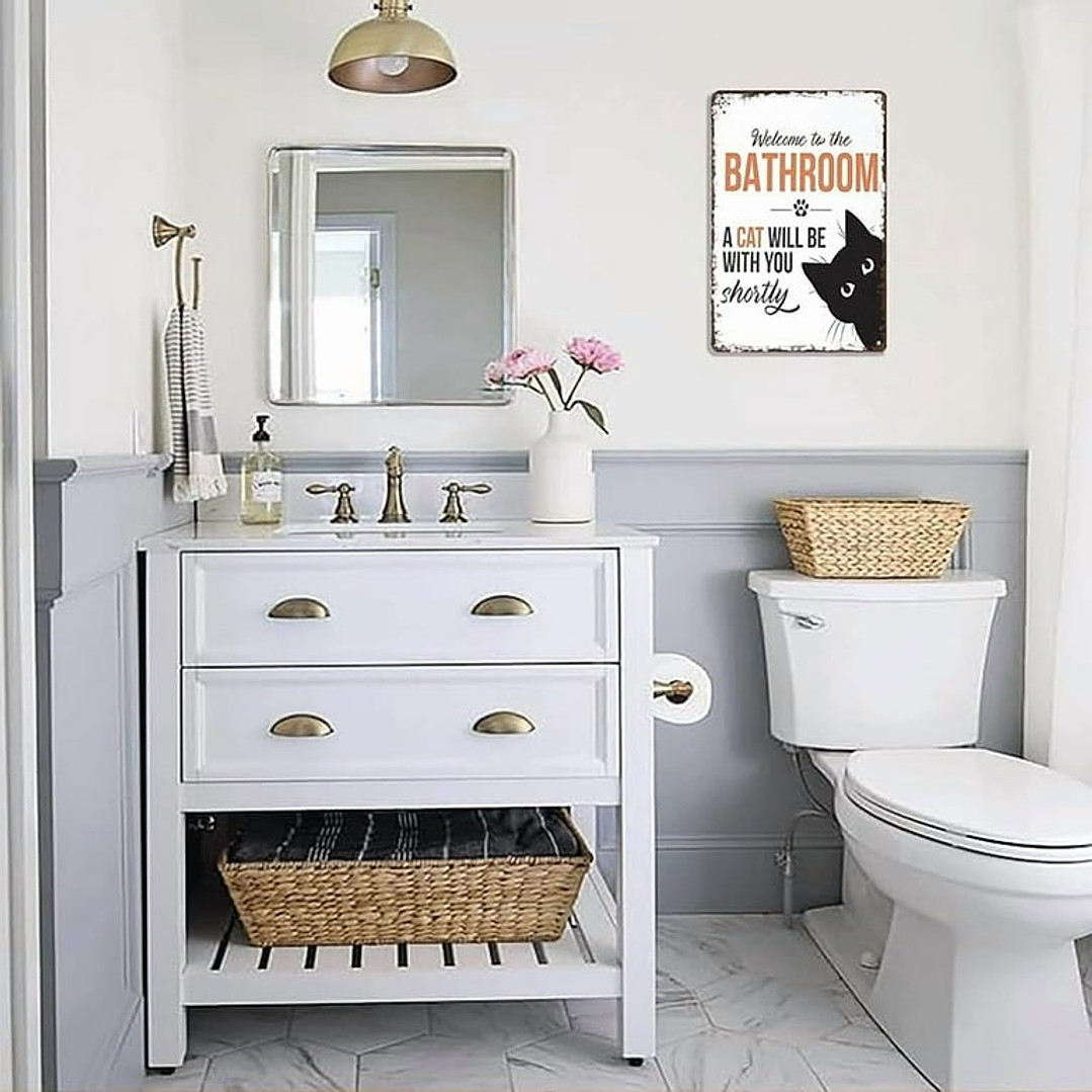 Letrero Metálico para Baño Gato Negro 2