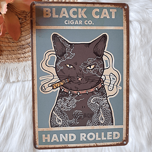 Letrero Metálico Gato Negro Cigarro 