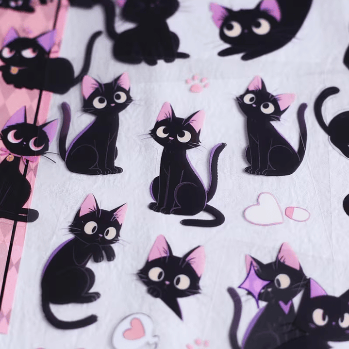 Set de 6 hojas de Stickers Gatos Negros  5