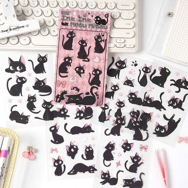 Set de 6 hojas de Stickers Gatos Negros  4