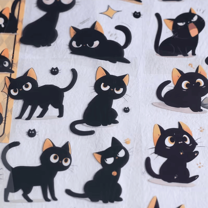 Set de 6 hojas de Stickers Gatos Negros  6