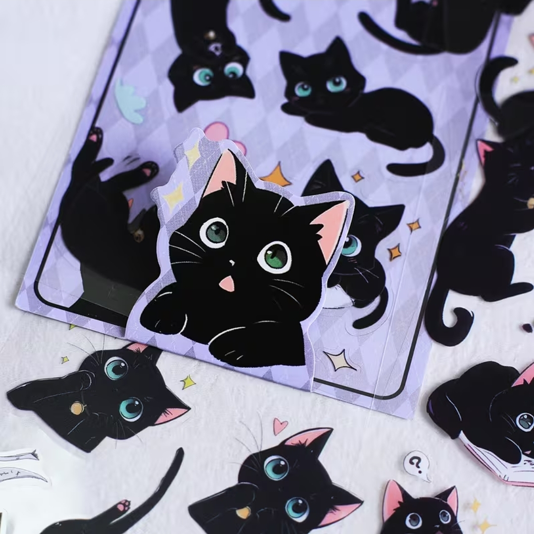 Set de 6 hojas de Stickers Gatos Negros  7