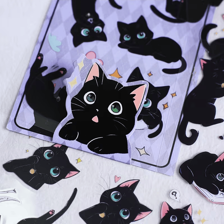 Set de 6 hojas de Stickers Gatos Negros  7