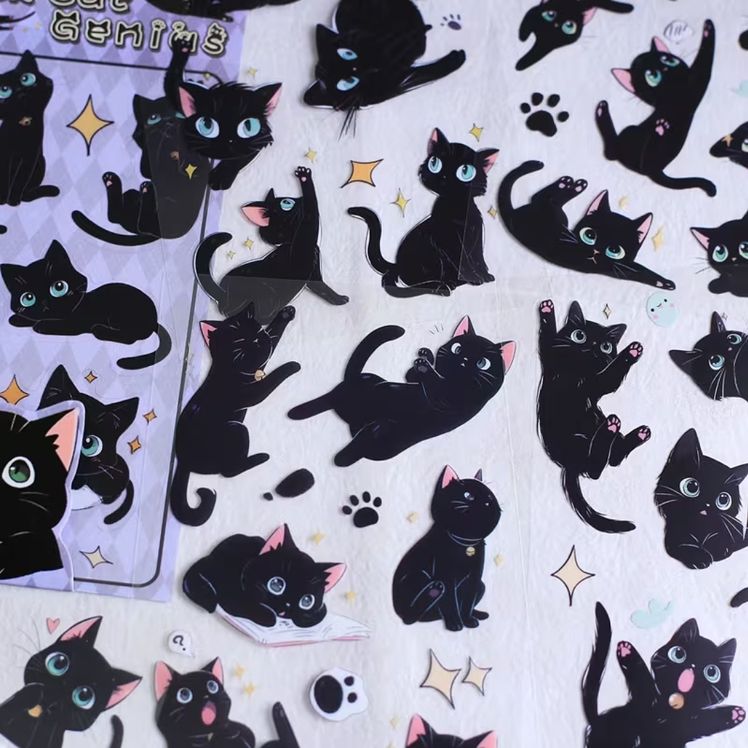 Set de 6 hojas de Stickers Gatos Negros  8