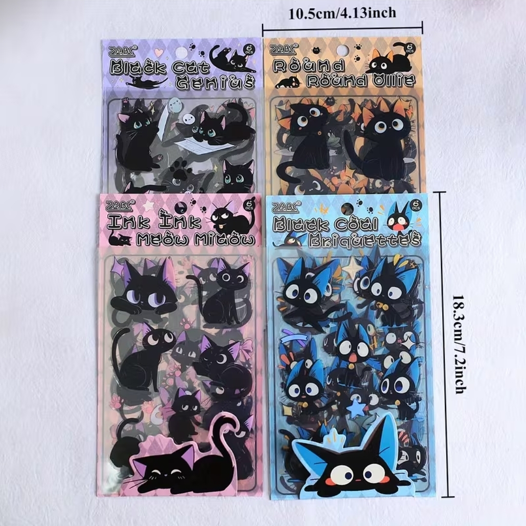 Set de 6 hojas de Stickers Gatos Negros  3