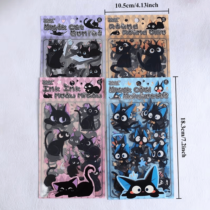 Set de 6 hojas de Stickers Gatos Negros  3