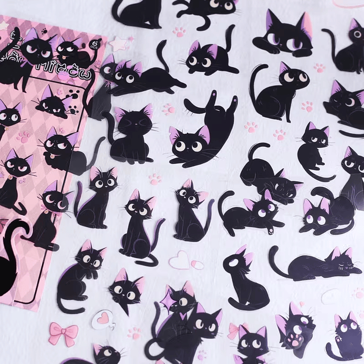 Set de 6 hojas de Stickers Gatos Negros  9
