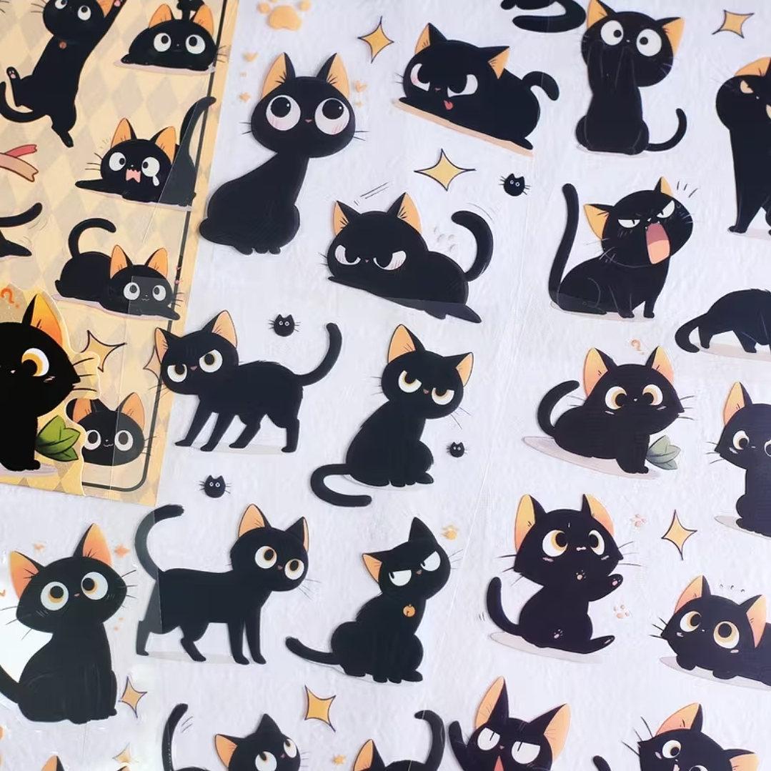 Set de 6 hojas de Stickers Gatos Negros  10