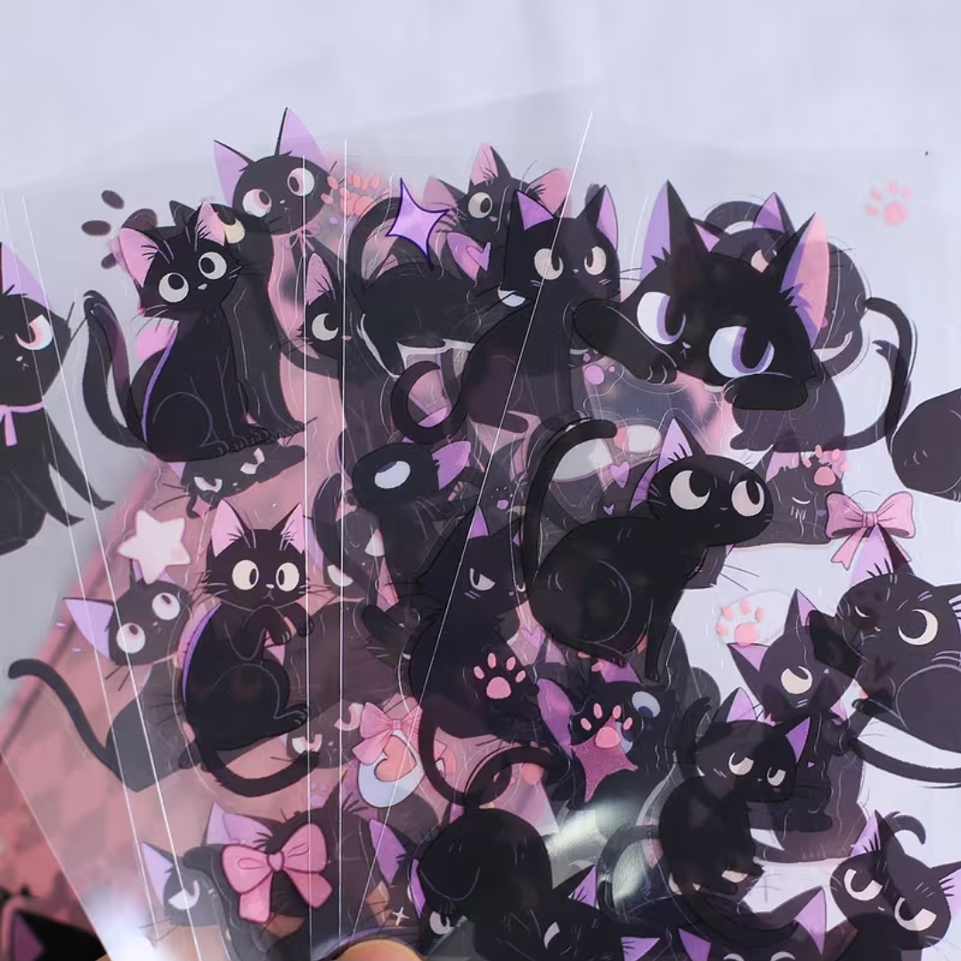 Set de 6 hojas de Stickers Gatos Negros  11