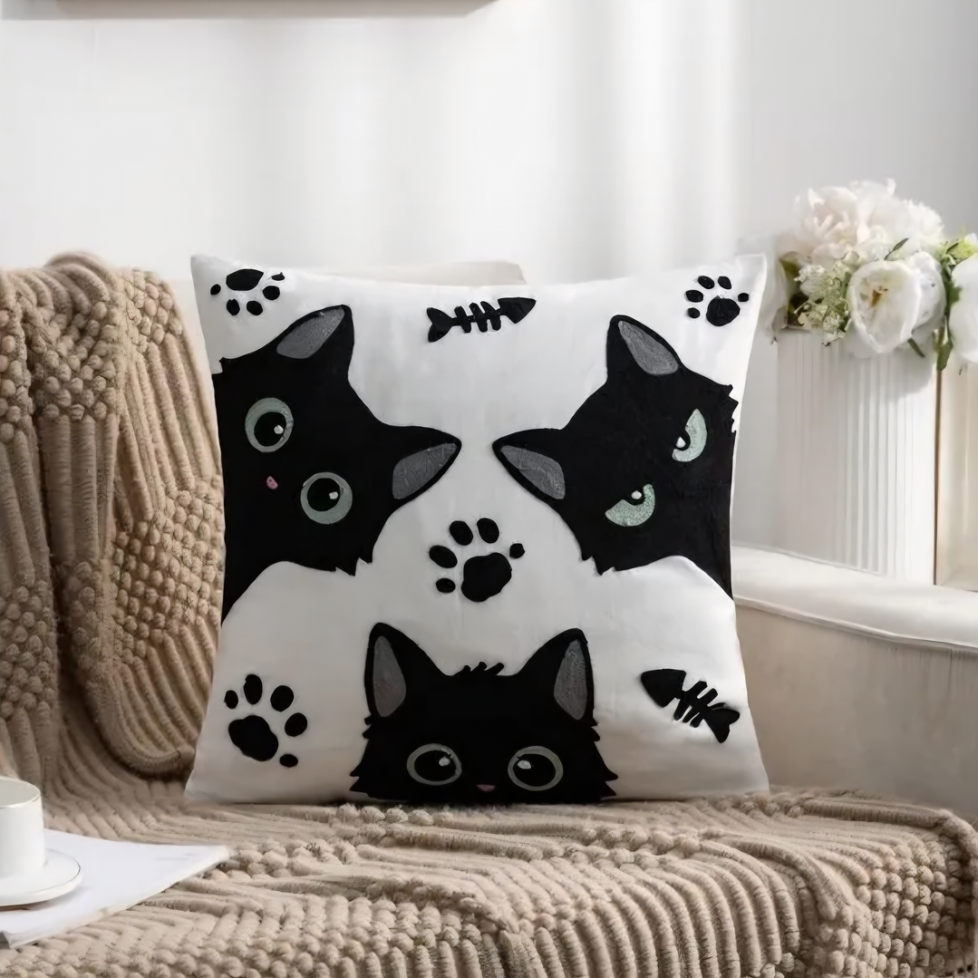 Funda de Cojín 3 Gatos Negros 1