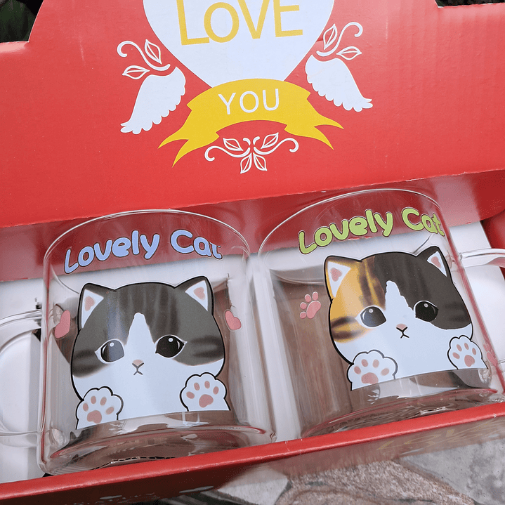 Set 2 Tazas Vidrio Gatitos 3