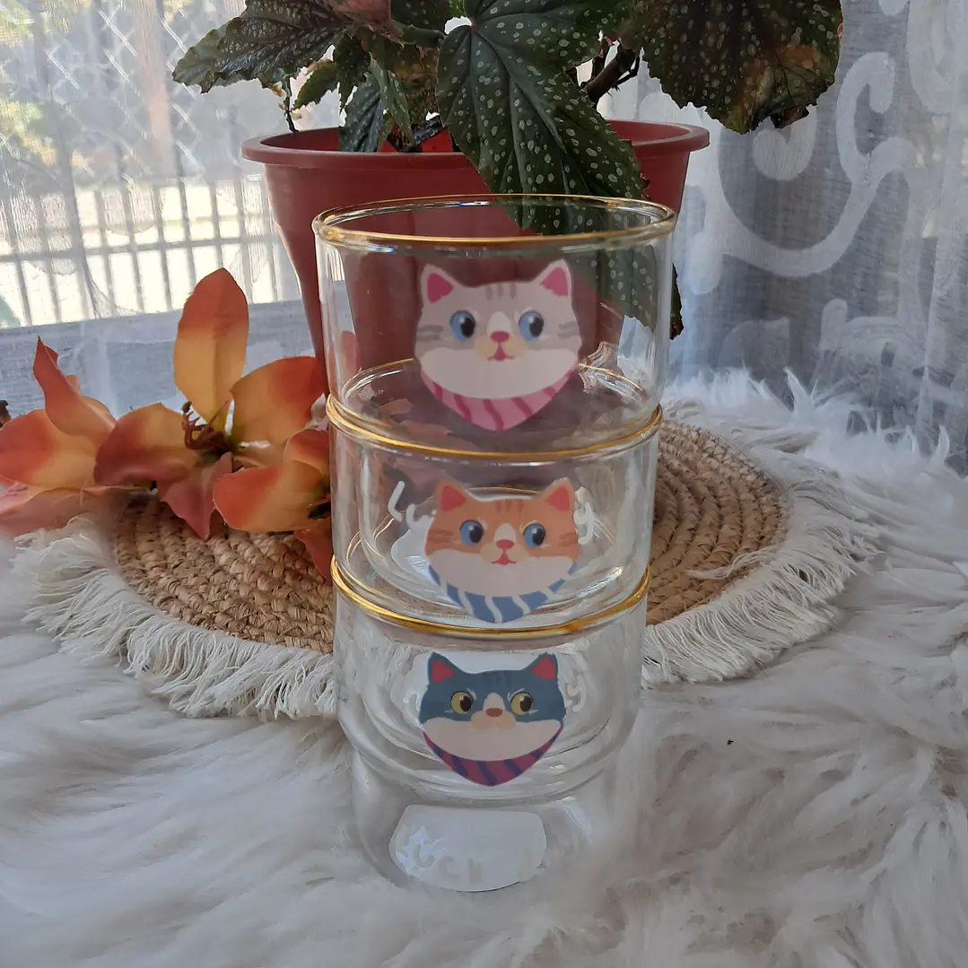 Set de 3 Vasos de Vidrio Gatitos 1