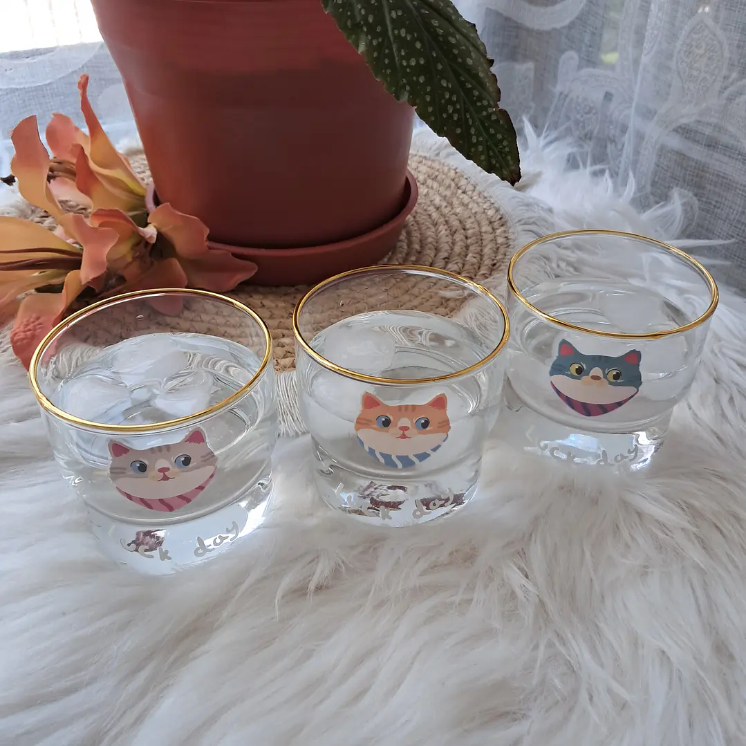 Set de 3 Vasos de Vidrio Gatitos 5