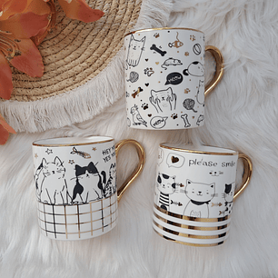 Tazon Gatos con detalles dorados