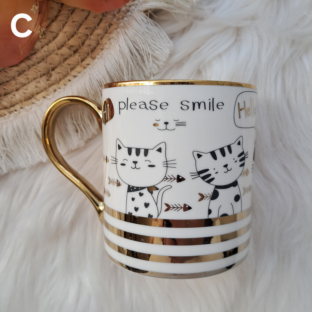 Tazon Gatos con detalles dorados 7