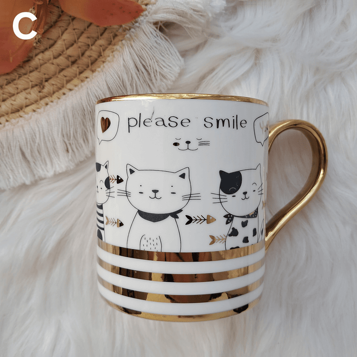 Tazon Gatos con detalles dorados 6