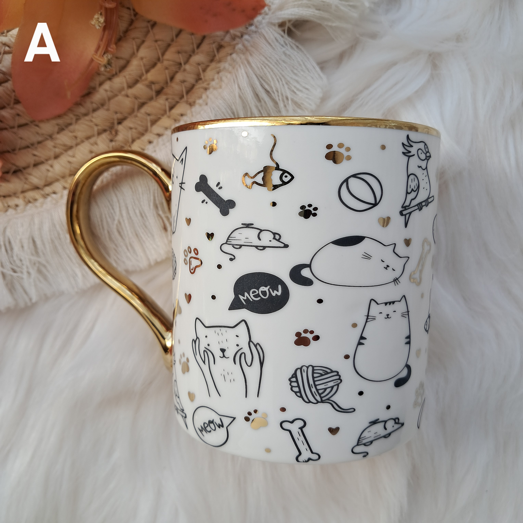 Tazon Gatos con detalles dorados 3