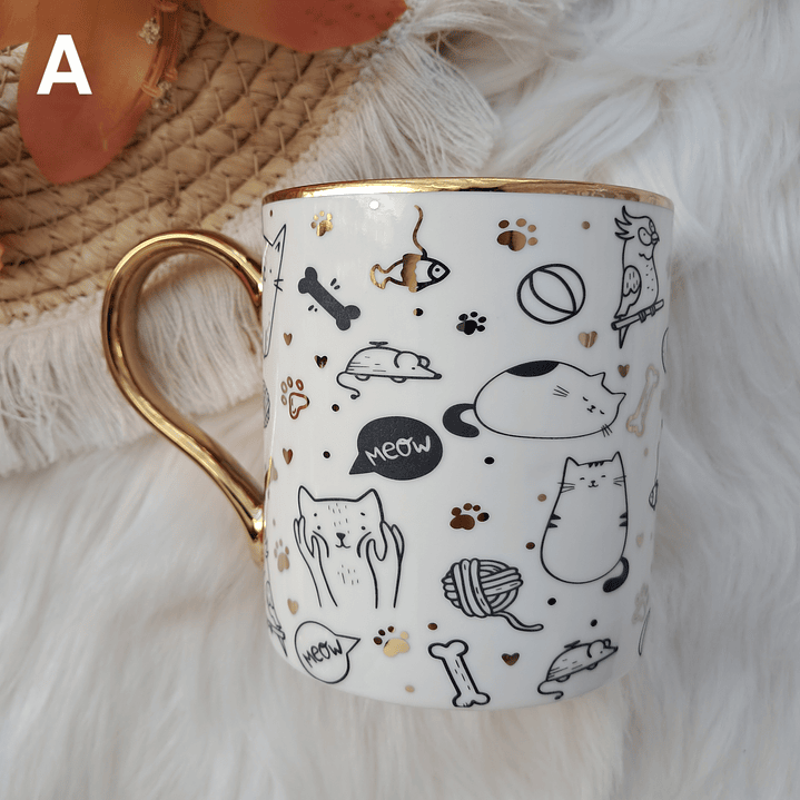 Tazon Gatos con detalles dorados 3