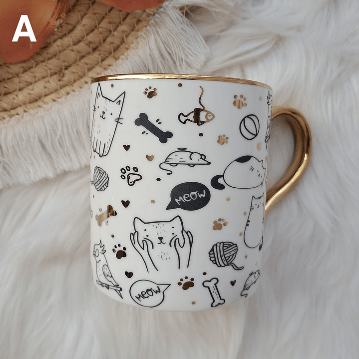 Tazon Gatos con detalles dorados 2