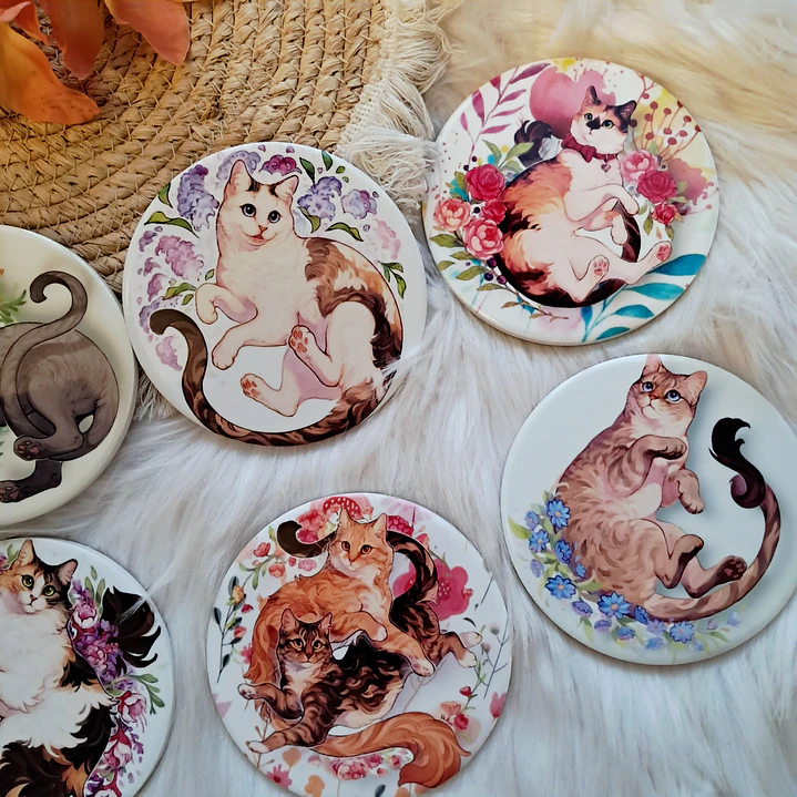 Set 6 Posavasos Gatos con Soporte 2