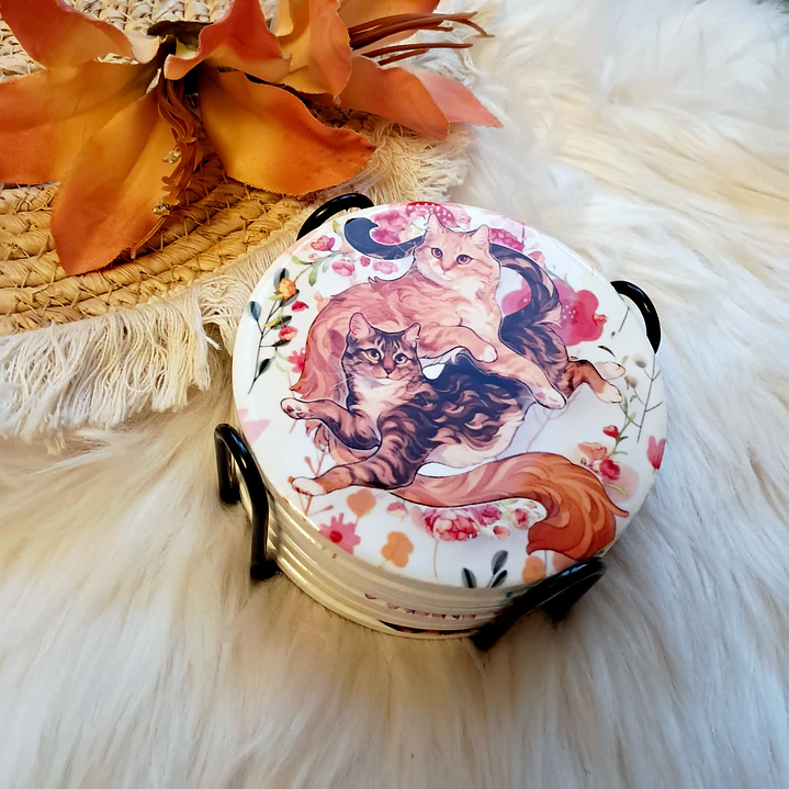 Set 6 Posavasos Gatos con Soporte 4