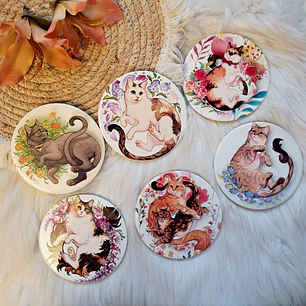 Set 6 Posavasos Gatos con Soporte