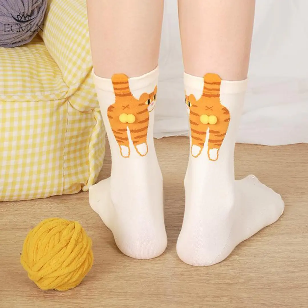 Calcetines Gato Naranja Bolitas 5
