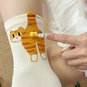 Calcetines Gato Naranja Bolitas