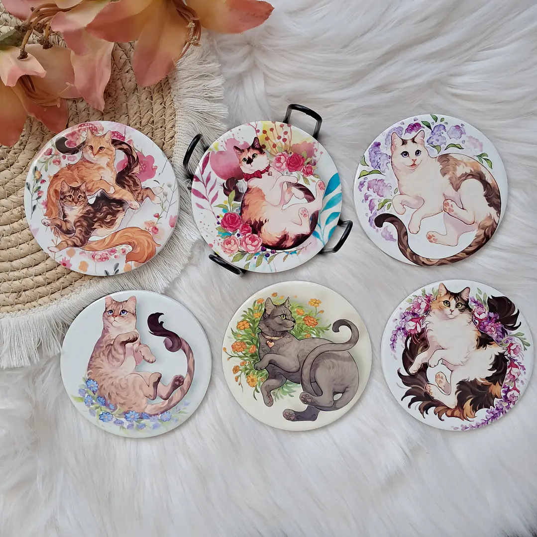 Set 6 Posavasos Gatos con Soporte 2