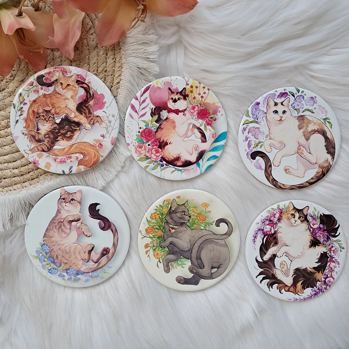Set 6 Posavasos Gatos con Soporte 1