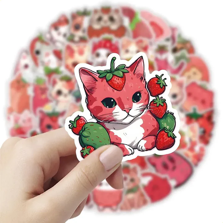 Stickers Gatos Frutillas 3