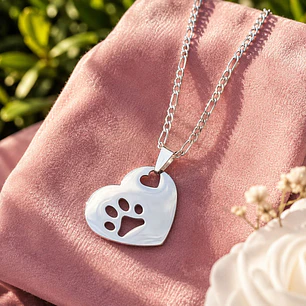 Collar Acero Patita Gatuna y Corazón 