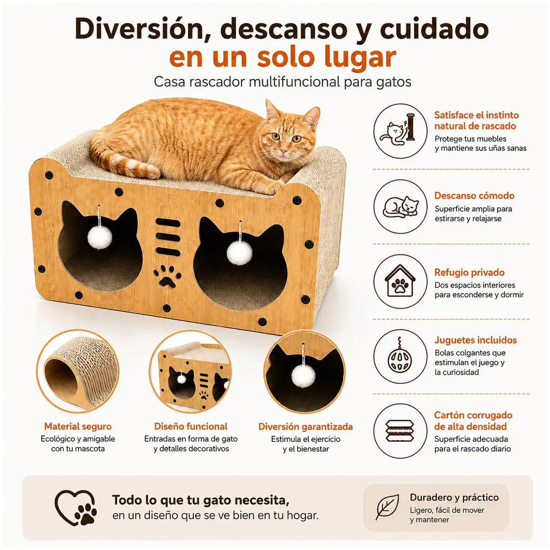 Casa con Rascador para Gatos 3