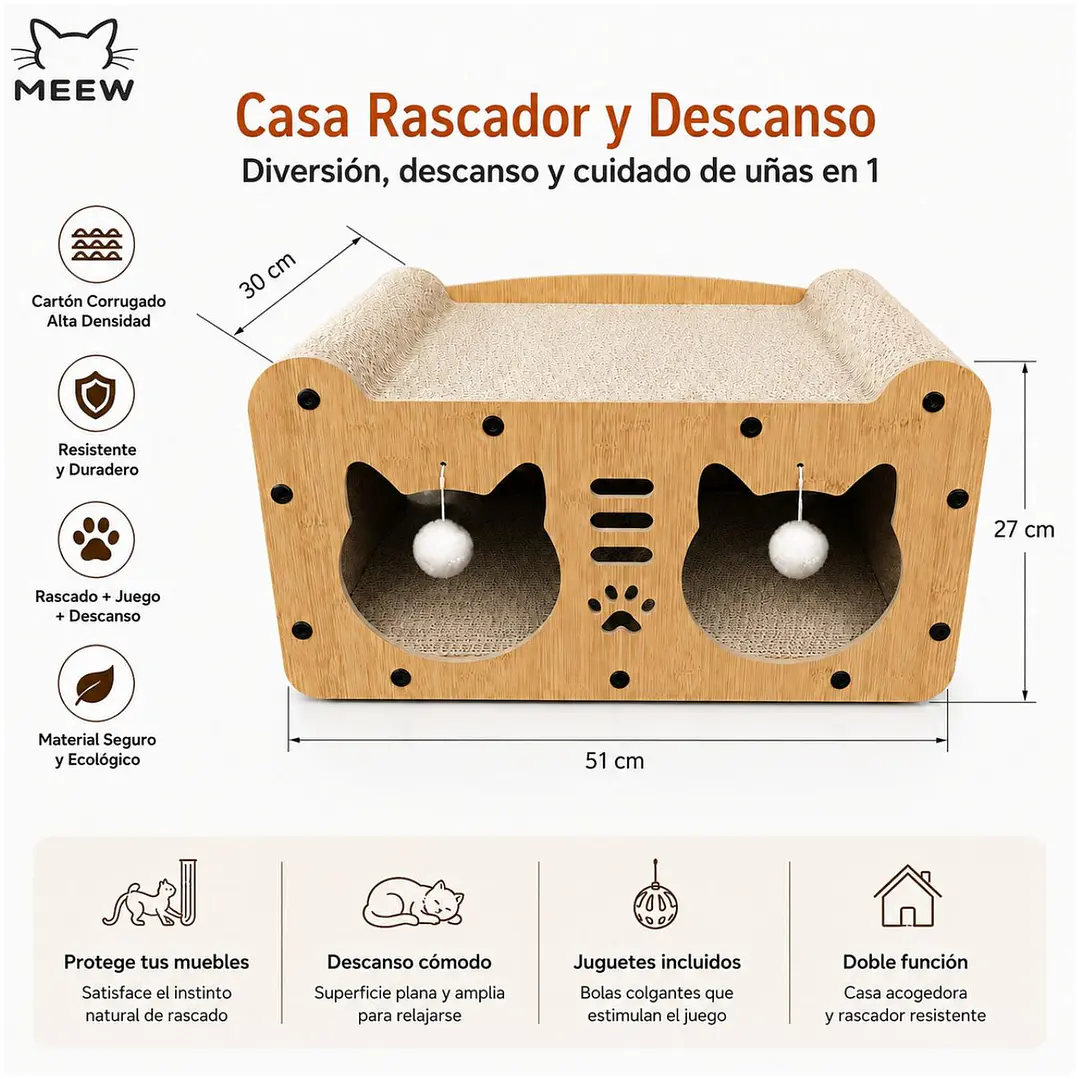 Casa con Rascador para Gatos 7
