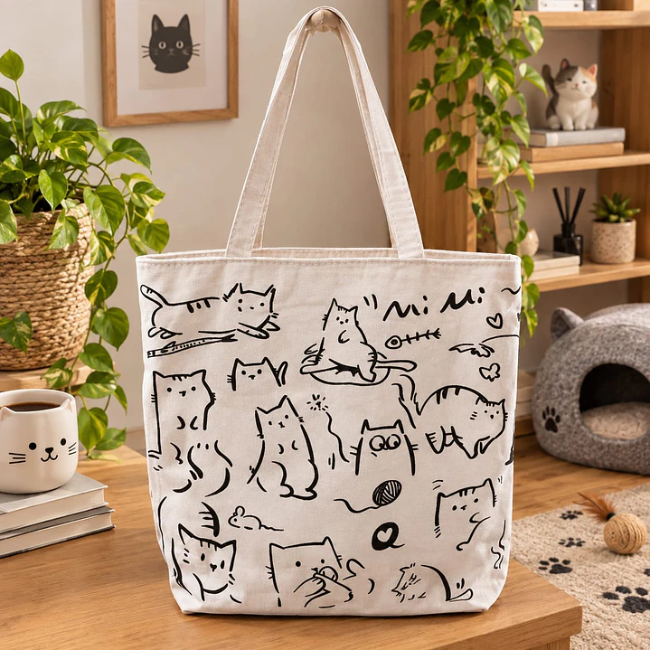 Bolso Beige Gatos 1