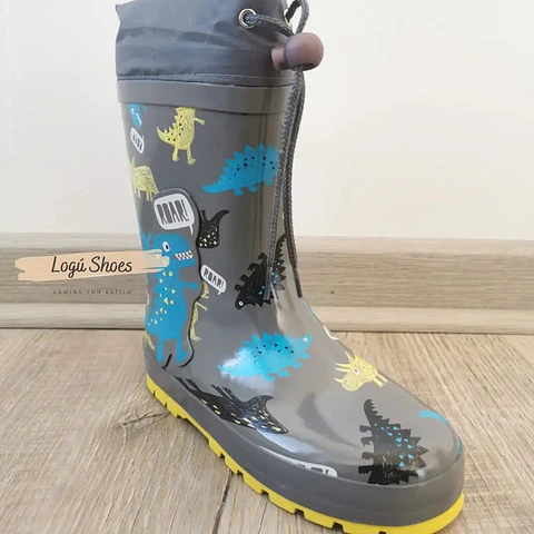Bota Agua Niño Dino Gris