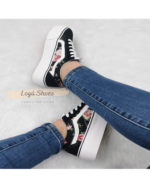 Zapatilla Mujer Isa flor Black